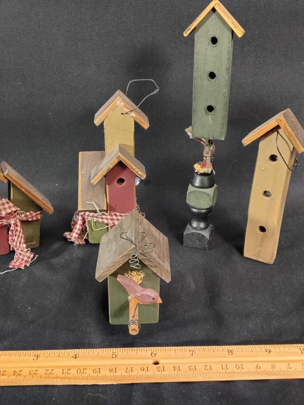 Lot of 6 Mini Wooden Birdhouses Rustic Primitive Country Farmhouse Decor